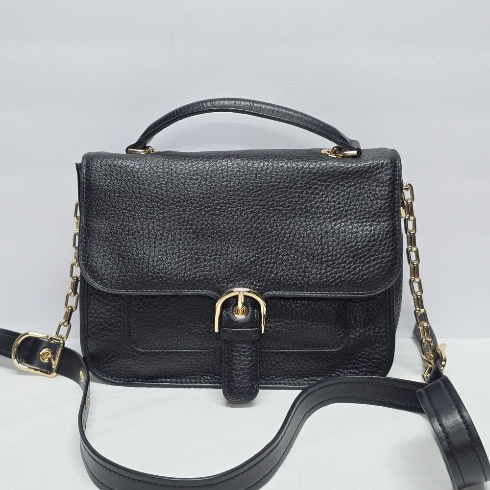 Michael Kors Cooper Black Pebbled Leather School Satchel Shoulder Bag Preppy
